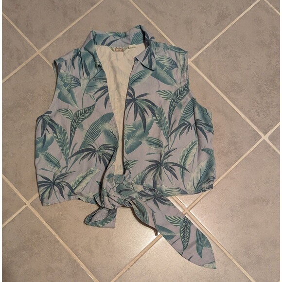 Tommy Bahama Y2K Women's 100% Silk Sleeveless Crop Tie-Front Tropical Top Sz L - Picture 3 of 10